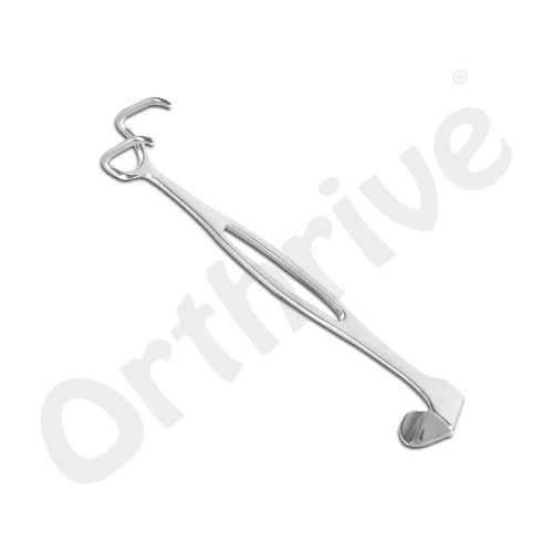 The Double Hook Retractor is a specialized surgical instrument used for gentle and stable soft tissue retraction in a variety of procedures, particularly in orthopedic, plastic, and general surgeries. Featuring two curved, blunt or sharp prongs, this retractor provides symmetrical and firm tissue separation, enhancing visibility and access to the surgical site. Its lightweight and compact design makes it especially suitable for hand, foot, or facial surgeries, where delicate manipulation and clear visualization are critical. Made from surgical-grade stainless steel, it offers long-term durability and resistance to corrosion, while its autoclavable nature ensures safe reuse.